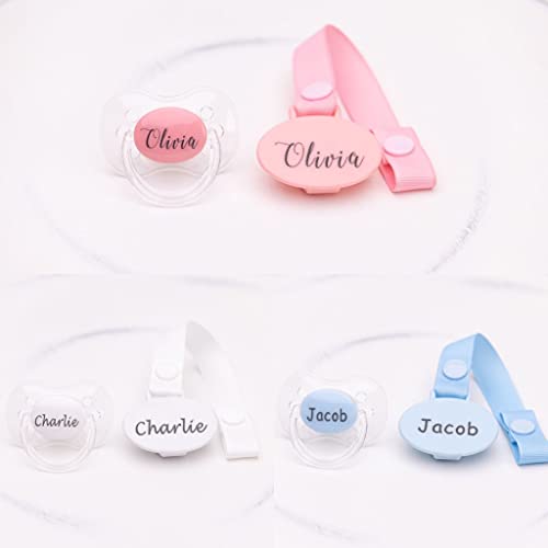 Personalized Pacifier and Pacifier Clip Pink (0-6 or 6-18 Months) BPA-Free CAN BE STERILIZED 3 Nipple Shapes (0-6 Months)