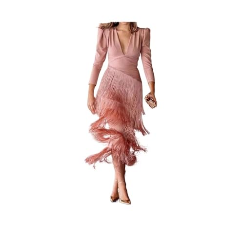 Robe a Frange élégant col en V pour bal et soirée chic en automne