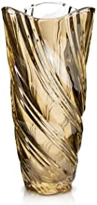 Eternal Living Large Glass Flower Vase with Spiral Design Thick Crystal for Home Decor, Ambar Color with High Reflecting Finish, 11.5”