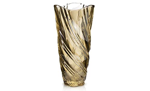 Eternal Living Large Glass Flower Vase with Spiral Design Thick Crystal for Home Decor, Ambar Color with High Reflecting Finish, 11.5”