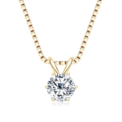 WOAINI 0.5/1/2/3 Carat Moissanite Solitaire Pendant Necklace in 925 Sterling Silver, Adjustable Necklaces Pendant 6-Prong-Set with Moissanite, 18