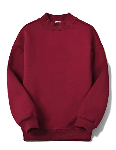 Jenkoon Womens Warm Soft Mockneck Sherpa Fleece Lined Sweatshirt Casual Pullover Tops (Wine, Large) #TOP1
