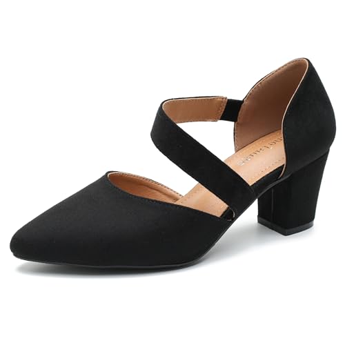 Enelauge Women's Closed Toe Pumps Strappy Chunky Heels Pointed Toe Low Block Heels Comfortable Dress Wedding Bride Prom Shoes