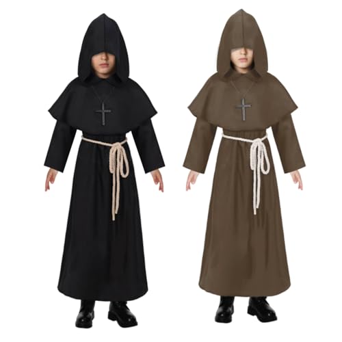 Disfraz completo infantil rentable de monje medieval con capucha miniatura 1
