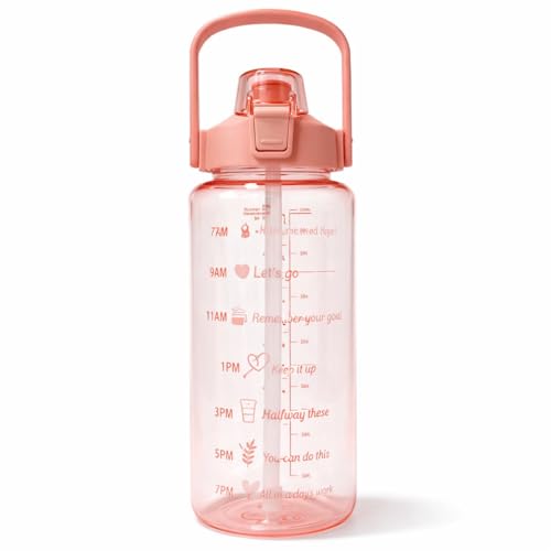 Image of Motivational Water Bottle Set with Time Marker & Straw | BPA Free Leakproof Gym Sipper Combo | Total 2000ML Capacity | Sports & Office Use | Peach