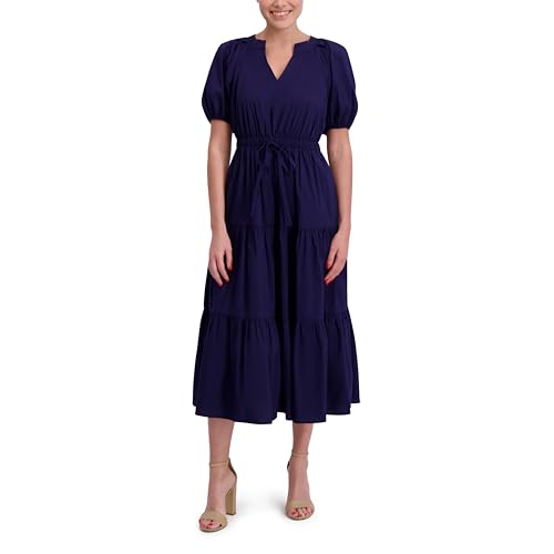 Anne Klein Tiered Puff Sleeve Midi Dress Vestido, Azul (Normandy Blue), XS para Mujer