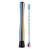10 Inch Stainless Steel Muddler for Cocktails and Mixing Spoon by FYL， Fruit Muddler for Drinks