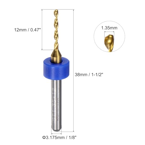 QUARKZMAN 10 Stück PCB-Bohrer 1/8 Schaft ⌀ 1,35 mm Titanbeschichtete Karbid-Mikro-Twist-Mini-Bohrer-Set Rotierendes Bohrwerkzeug für Leiterplatten-Schmuck CNC-Gravur