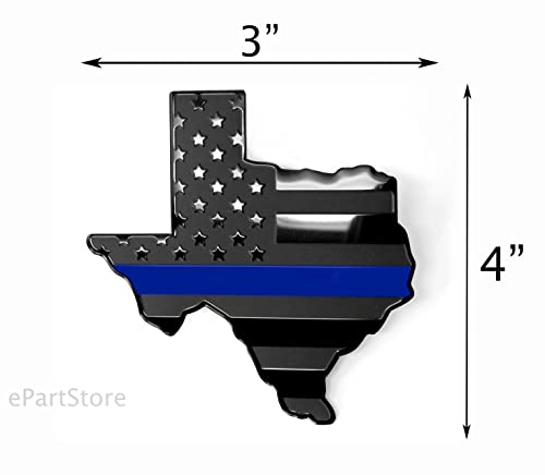 Image of Texas State Black Flag Metal Auto Fender Emblem for Cars Trucks (3 inchx4 inch, Black with Blue Line)