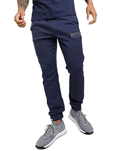 Hugo Boss Men's Hadim Embossed 3M Logo Cotton Sweatpants Lounge Pants Navy Blue (Large)