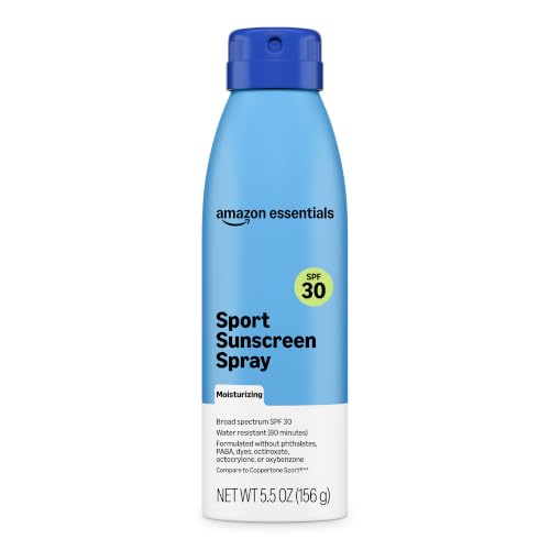 Amazon Essentials Sport Sunscreen Spray SPF 30 Broad Spectrum Water Resistant 5.5 Oz 1-Pack