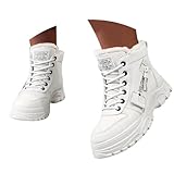 Womens Snow Boots Warm Winter Casual High Top Shoes Ladies Fleece Lined Ankle Boots Platform Lace Up Outdoor Plush Booties Anti-Slip Chunky Sneakers Waterproof Hiking Walking Shoes(White,5.5)