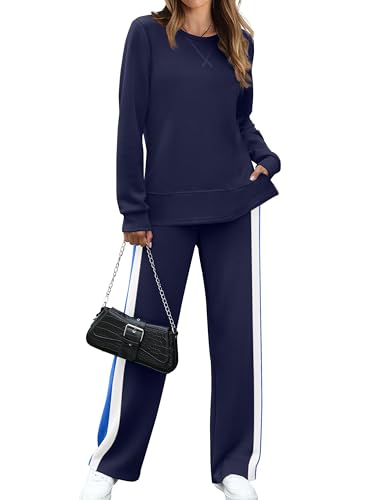 Image of OFEEFAN Women's 2 Piece Lounge Set Travel Airport Outfits Side Slit Tracksuit Wide Leg Loungewear Baggy Comfy Sweatsuit S-3XL