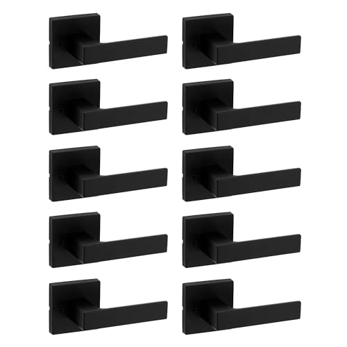 Image of Kwikset Singapore Interior Privacy Door Handle with Lock, Door Lever for Bathroom and Bedroom, Matte Black, Reversible Keyless Turn Lock, with Microban Protection, 10 Pack