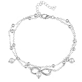 sandales nu pieds fille 23  PULABO 2 couches chaîne chaîne cheville boho plage sandale aux pieds nus charme perle cheville bracelet en argent pratique et populaire intéressant