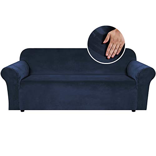 Smarcute Thick Velvet Stretch Sofa Cover Couch Cover for Living Room Sofa Slipcover Furniture Cover with Non Slip Elastic Bottom, Soft Spandex Fabric Washable (3 Seater, Navy)