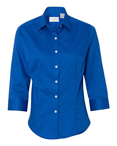 Van Heusen Women's Three-Quarter Sleeve Baby Twill Shirt M Royal Blue #TOP12