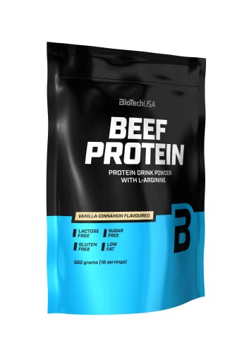 BioTechUSA Beef Protein, 87% Hydrolysed Protein Peptide Formula, Sin Lactosa ni Gluten, Bajo en Grasa, Sin Azúcar, Apto para la Dieta Paleo, 500 g, Vainilla-Canela