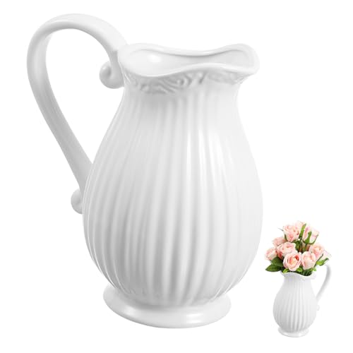 PRETYZOOM 1Pc Striped Ceramic Flower Vase Elegant Decorative Pitcher for Home Decor for Dried Flowers Minimalist Design for Living Dining Table