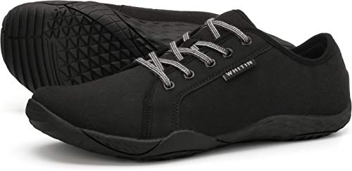 Image of WHITIN Women's Minimalist Canvas Barefoot Sneakers, Low Zero Drop Sole with Arch Support, Wide Width Toe Box, Size 8 Fashion Gym Training Running Walking Shoes Female Black 38