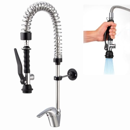 GOLDMAN SERVICE | Grifo Cocina Industrial Monomando Negro Extensible con Rociador Alcachofa Pulverizadora