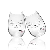 Hirdbrote Stemless Wine Glasses Drinking Glasses Wine Gifts For Women Funny Wine Glass Carafe, Cat Ear Water Cute Beer Gifts For Juice Cups Bridal Shower Gift 16oz (Quiet x2)