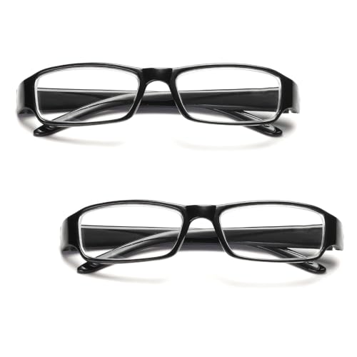 Reading Glasses Readers Value 2 Pack, 2 Pairs Classic Everyday Use Readers Square Reading Glasses Eyeglasses, Rectangular Frame Arm Spring Hinges Scratch Resistant Spectacles for Mens Womens, 4.50