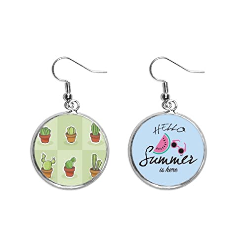 Pendientes de sandía con patrón ilustrado de suculentas en maceta y estilo ligero