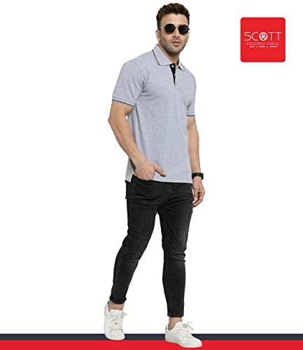 Image of Scott International Men's Organic Cotton Regular Fit Polo T-Shirt (Grey with Black, 3XL)