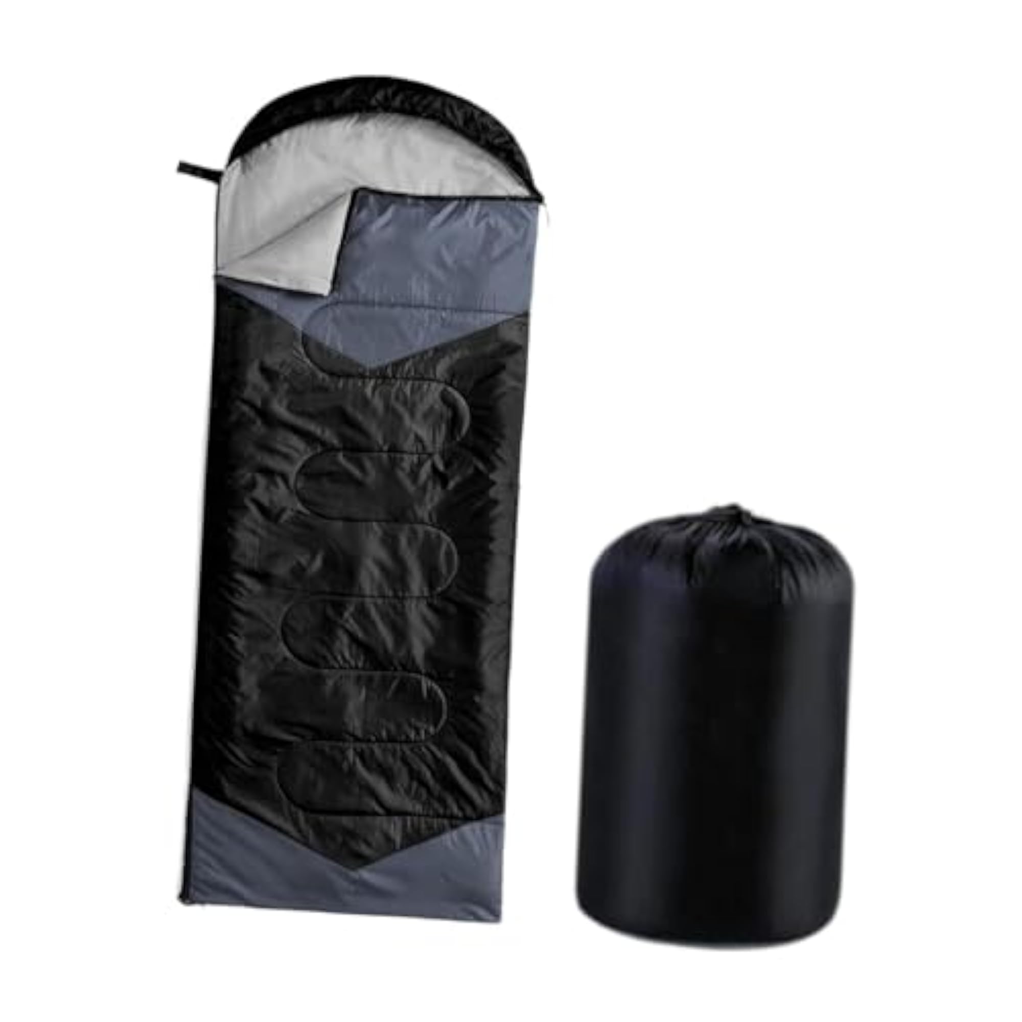 Portable Warm Camping Sleeping Bag, Black and Grey
