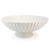 Afadorable Handmade 10 Inch Ceramic Pedestal Bowl – Matte White Sandstone Finish & Ribbed Fluted Design, Large Fruit Bowl for Kitchen Counter, Modern Farmhouse Centerpiece & Entryway Key Organizer