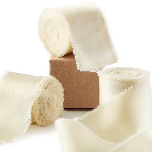 Ligtmor Fita de cetim 3,8cm x 13,5m Fita de Laço de Tule para Presente, Fita de Tule para Casamento - Branco Marfim