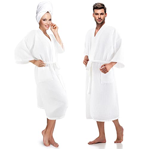 Hercicy 2 Pcs Waffle Robes Lightweight Robes for Women Man His and Hers Bathrobes for Couples Pool Party Weddings