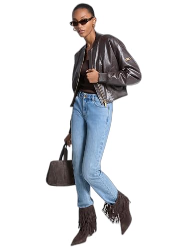 Michael Kors Women's Crop Faux Leather Jacket, Chocolate, Medium