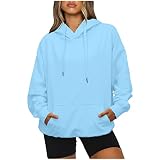 Sisifa Damen Einfarbige Basic Oversized Hoodie Sweatshirt Langarm Känguru Tasche Sweatshirt Damen mit Kapuze Drop Schulter Pullover Top für Teen Girls