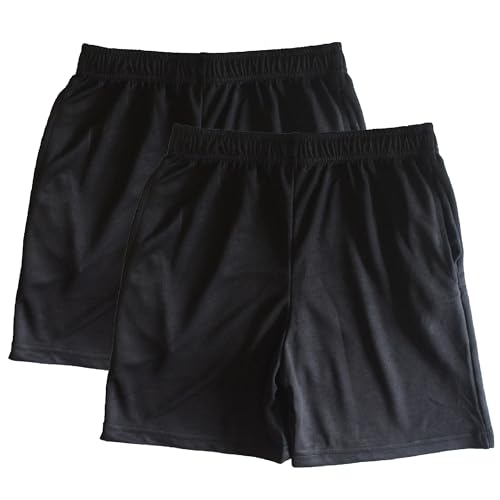 Image of RISH - Sports Black Shorts for Kids Boys and Girls with Side Pockets | Relaxed Fit Dry Fit Fabric Short Pants