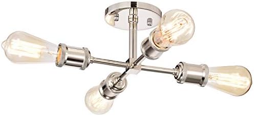 Hyperion house 4-Light Polished Nickel Sputnik Semi-Flush Mount Ceiling Light Fixture for Kitchen Laundry Bedroom Living Room Hallway