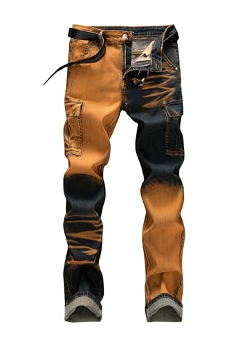 Men's Street Fashion Multi Pocket Straight Tube Asymmetrical Workwear Jeans