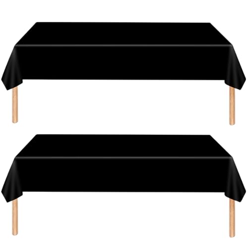 POPOYU MOMAHUA 2Pcs Nappe Anti-tâches 137x274 cm - Noir Nappe de Table Rectangulaire en Plastique - Imperméable et Résistante - pour Fête, Anniversaire,...