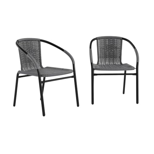 Image of Flash Furniture Lila 2 Pack Gray Rattan Indoor-Outdoor Restaurant Stack Chair