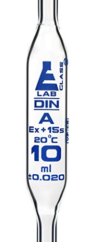 Volumetric Pipette, 10Ml - Class A - Blue Markings - Red Coded - Borosilicate Glass - Eisco Labs #TOP1