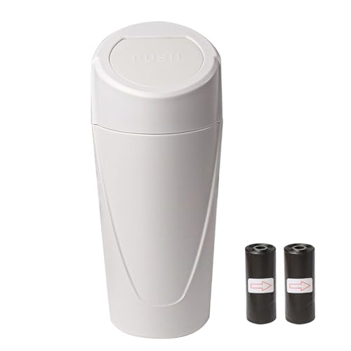 Image of Hovom Mini Car Trash Can with Lid, Portable Garbage Can for Car, Leakproof Cup Holder Automotive Garbage Bin with 2 Rolls of Trash Bags, Small Trash Storage Can for Car Home Office(White)