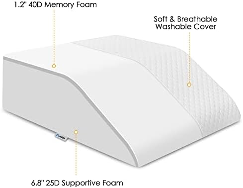 Forias 8" H Leg Elevation Pillows for After Surgery Swelling, Memory Foam Bed Wedge Pillow Leg Elevated for Back Sleeping Lower Back Sciatica Knee Hip Ankles Pain Relief, White