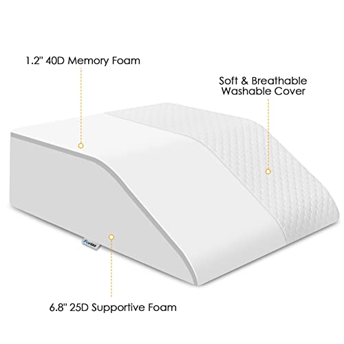 Forias 8" H Leg Elevation Pillows for After Surgery Swelling, Memory Foam Bed Wedge Pillow Leg Elevated for Back Sleeping Lower Back Sciatica Knee Hip Ankles Pain Relief, White