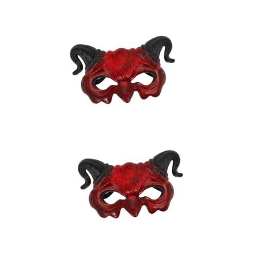 HANABASS 2 Pièces Masque Demi Visage à Marron Rouge pour Halloween Cosplay et Fête Déguisée Masque Effrayant pour Soirée Carnaval