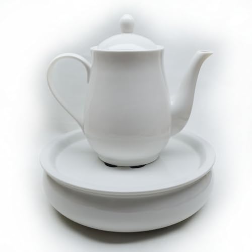 Image of White Porcelain Teapot, Big Tea Pot Coffee Tea Water Pot Vintage Ceramic Gooseneck Kettle (49oz)