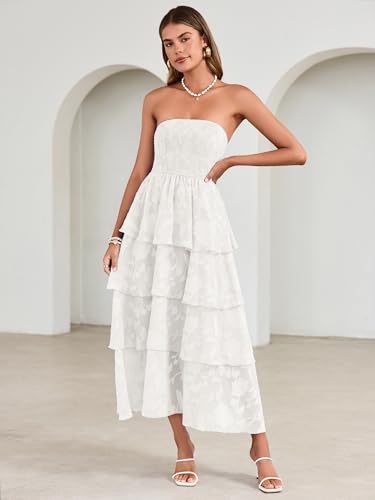 Image of Simplee Womens Summer Strapless Maxi Dress 2026 Boho Floral Off Shoulder Wedding Guest Dresses Tiered Beach Long Sundress