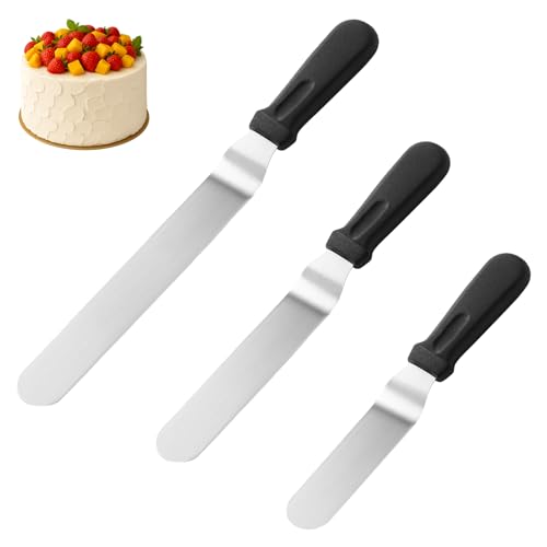 3-Piece Cake Spatula, Palette Knife Baking Set, Stainless Steel Icing Spatula, Pallet Knife for Cake Decorating, Frosting, and Pastry Smoothing, Professional Angled Offset Tools for Baking Lovers