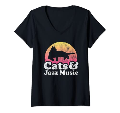 Mujer Cats and Jazz Music - Gato para hombre o mujer Camiseta Cuello V