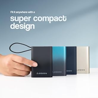 Ambrane 20000mAh Small Pocket Size Powerbank, Hanging InBuilt Type C Cable, 22.5W Fast Charging, Type C PD & USB Output for iPhone, Android Mobiles & Other Devices (MiniCharge 20, Black-Blue)